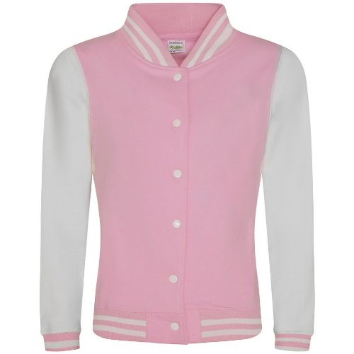 Awdis Just Hoods Women's Varsity Jacket Baby Pink/White